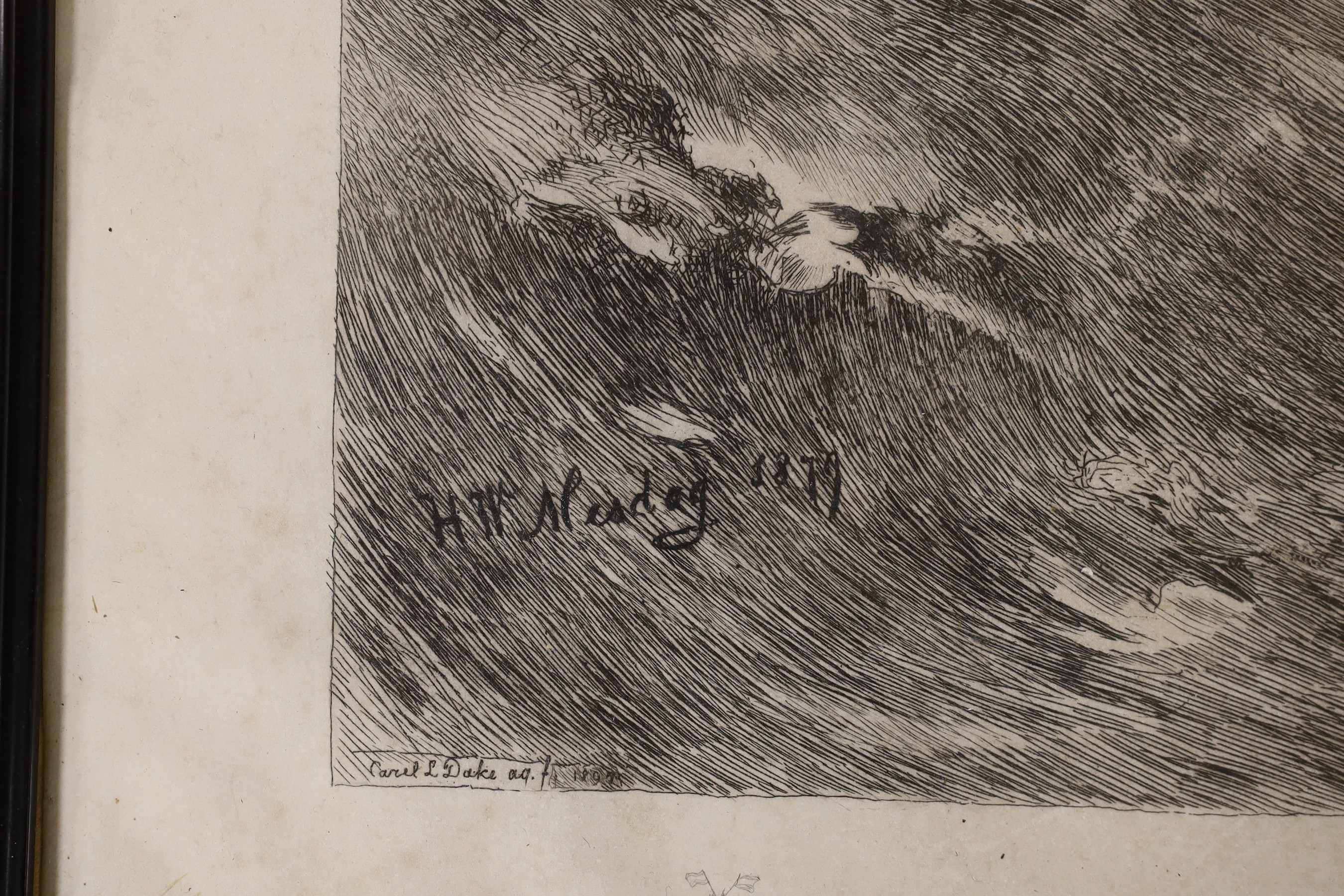 After, Hendrik Willem Mesdag, engraving, Scheveningen boats in the surf, signed Carel L. outside the plate, published by Roeloffzen & Hübner, Amsterdam, 68 x 53cm